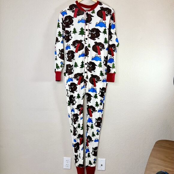Lazy One Pajamas Size XS Red White Mammoth Flapjack Tailgate Long John - Picture 2 of 7